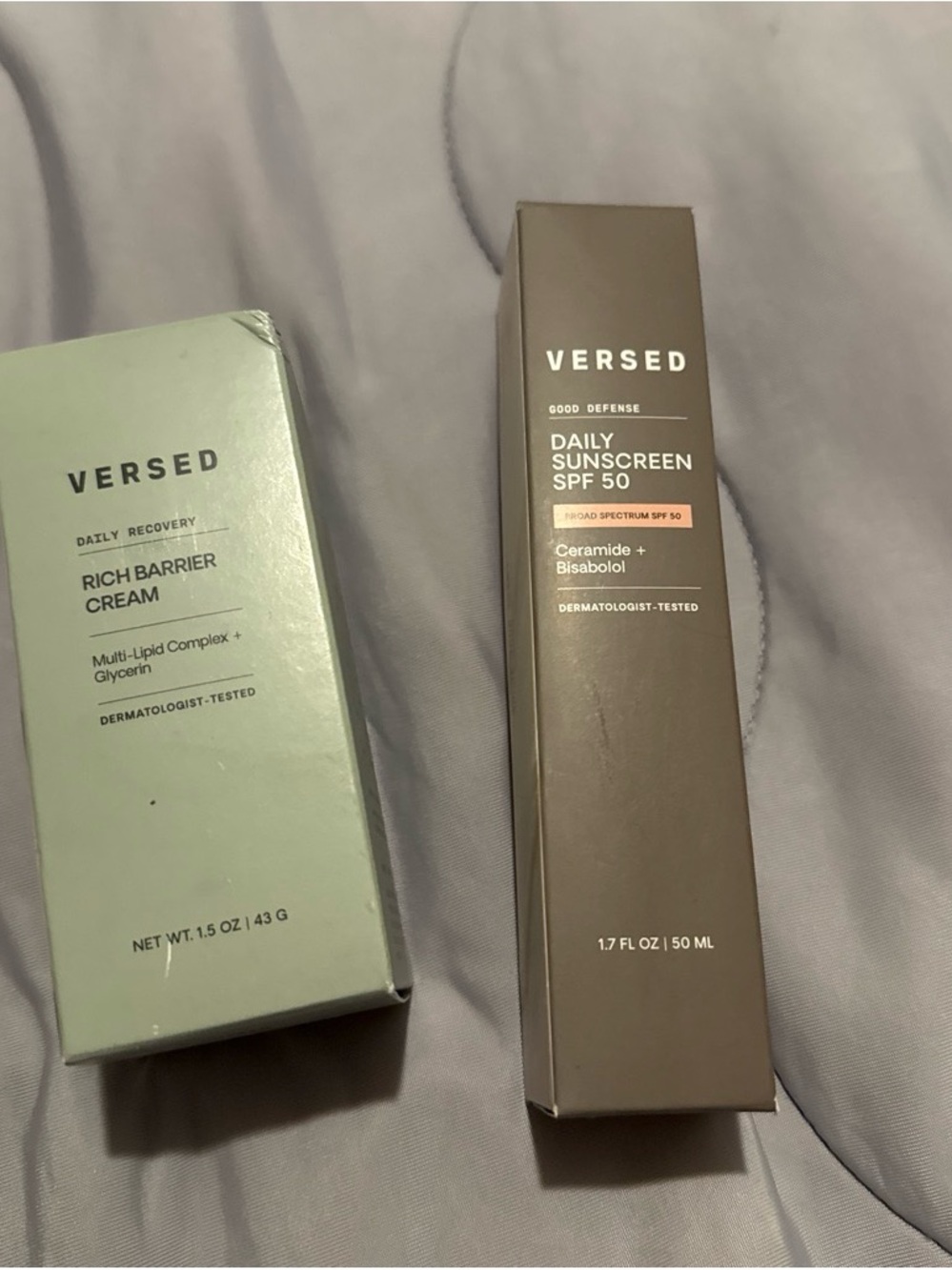 Versed Daily Sunscreen SPF 50 ; versed Rich Barrier Cream - skincare